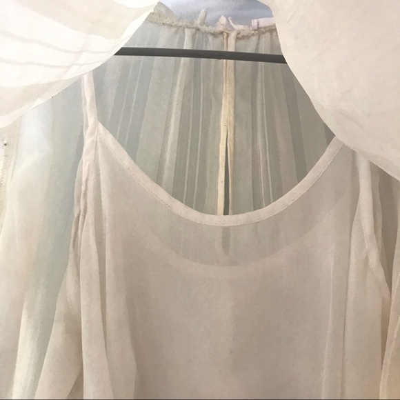 LAST CHANCE: Semi-sheer Cream Bell-sleeve Boho Top - Picture 6 of 8
